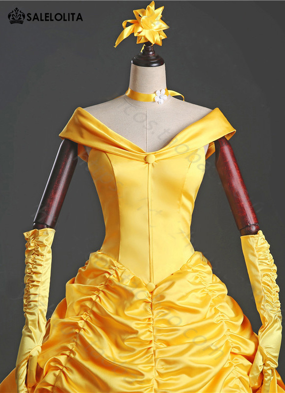 High Quality Disney Belle Princess Dress Adult Yellow Moive Beauty And The Beast Cosplay Costume For High Quality Disney Belle Princess Dress Adult Yellow Moive Beauty And The Beast Cosplay Costume For