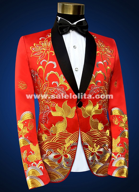 slim fit dress slacks Wedding Tang suit jacket for men, Bamboo embroidery Chinese groom-wear –  Beth&Brian Qipao main image 0
