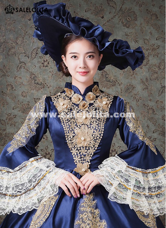 blue vampire dress Dark Blue Vampire Halloween Embroidery Marie Antoinette Costume Gothic  Victorian Carnivale Gowns Dress Stage Theater Costumes