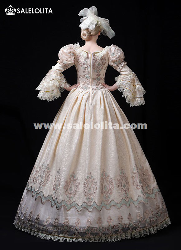 knee length dresses for ladies 1898 Print Fashion Costume Clothing Victorian Woman Ruffle Frills Wais
