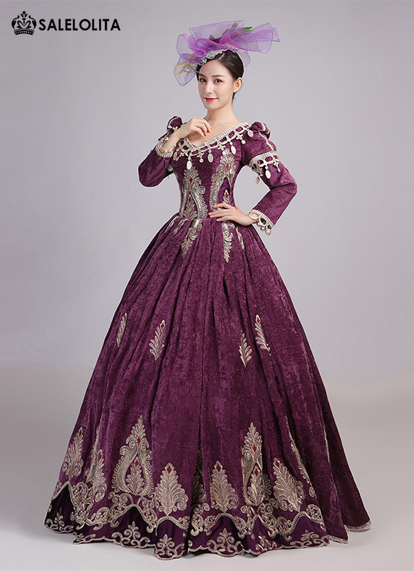 Unique Deep Wine Red Velvet Christmas Carnivale Gown Marie Antoinette Dress