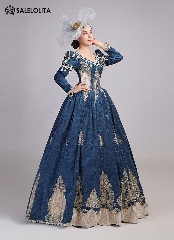 Unique Blue Velvet Christmas Carnivale Party Dress Women Southerbelle Marie Antoinette Costume