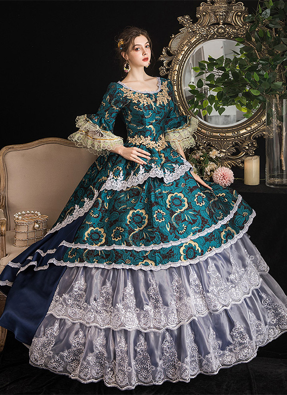 Rococo Belle Princess Marie Antoinette Dress Medieval Reenactment Theater  Dress Brocade Victorian Period Queen Dresses
