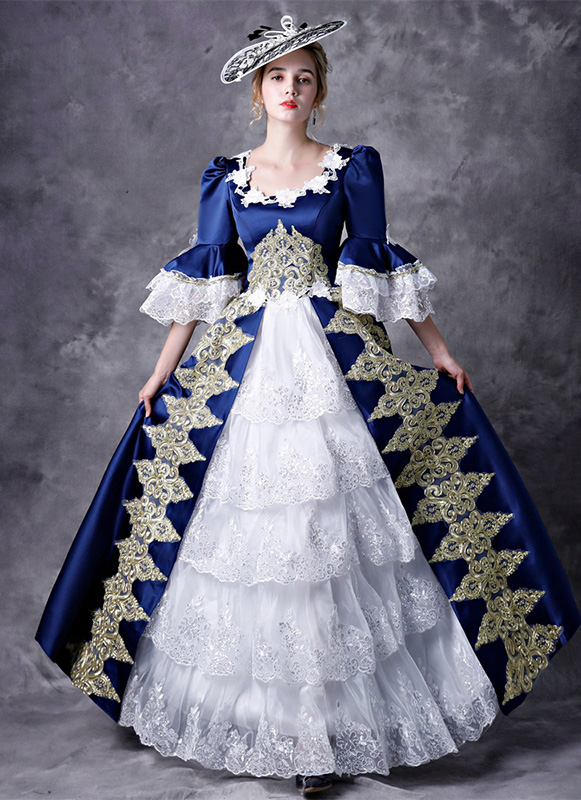 Blue Medieval Rococo Belle Princess Marie Antoinette Dress Renaissance Reenactment Theater Costume Blue Medieval Rococo Belle Princess Marie Antoinette Dress Renaissance Reenactment Theater Costume