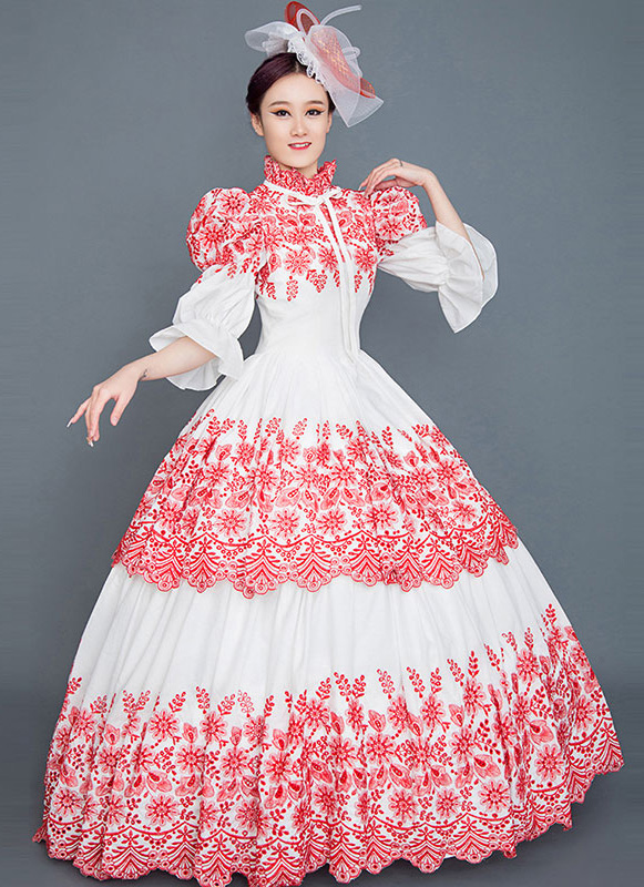 white christmas dresses ACcosplay Women Christmas Dress Faux Warm Dress Long Sleeves Round Collar Red Dress, S main image 1