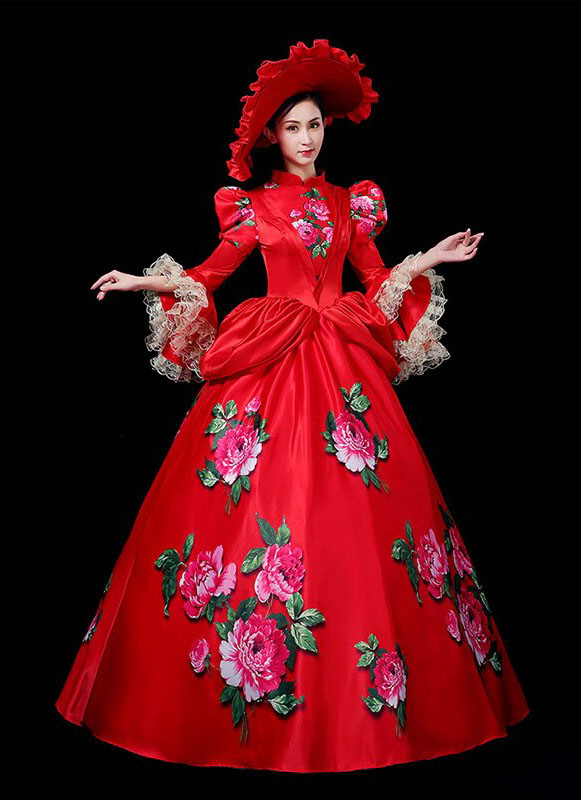 Red Southern Belle Princess Dress Christmas Party Ball Gown Women Vintage Wedding  Dress