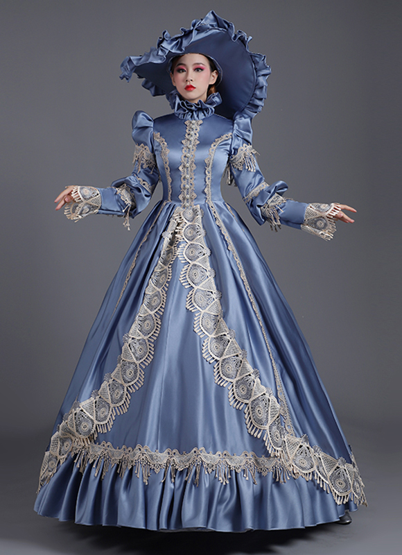 victorian dress costume Navy Blue Dickens Fair Gothic Girl Cotton Maid Tiered Ruffles Punk Theater (Size: M) Gothic Inspired Dress An elegant yet comfortable dress fit for a Victorian lady Purple Victorian Princess Fantasy Cotton