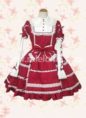 Lolita Dress Pretty Long sleeves Red 