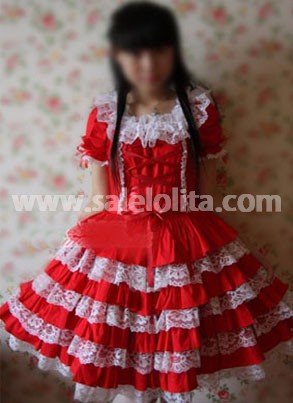 Red Sweet Lolita Dress with White Lace