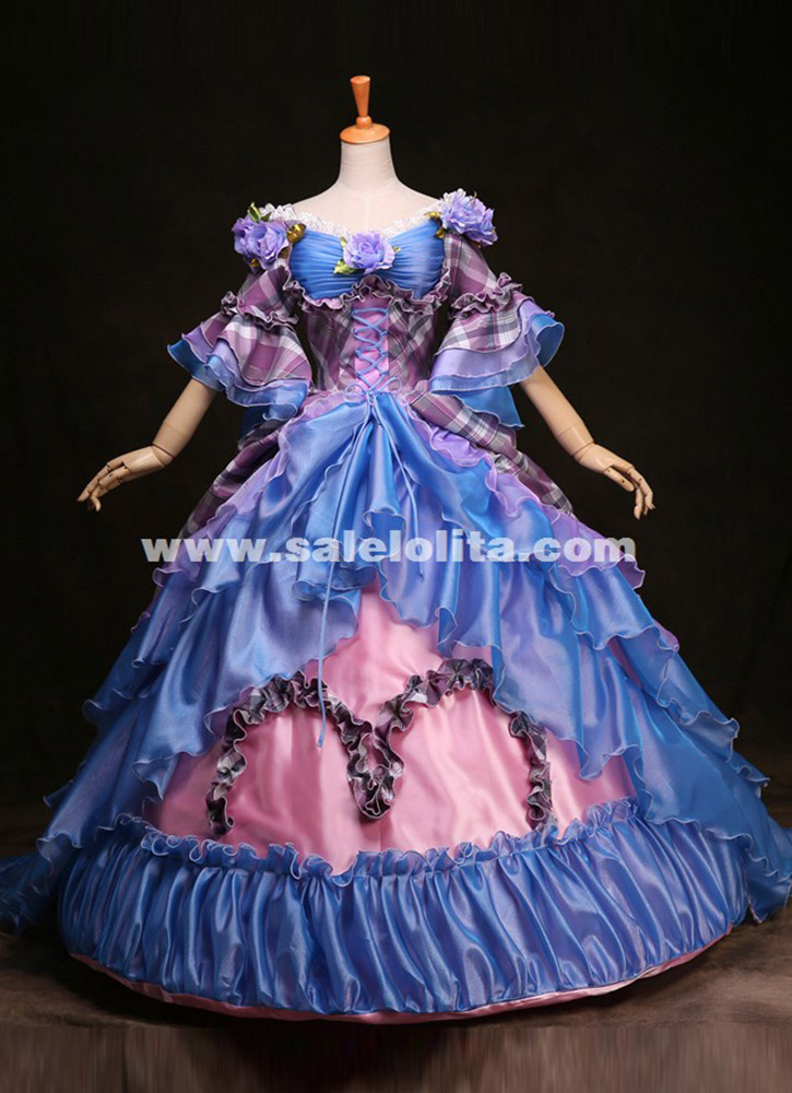 princess polly baby blue dress Plus Size - Puff Sleeve Tiered Maxi Dress - Challis Plaid Red & Blue main image 0