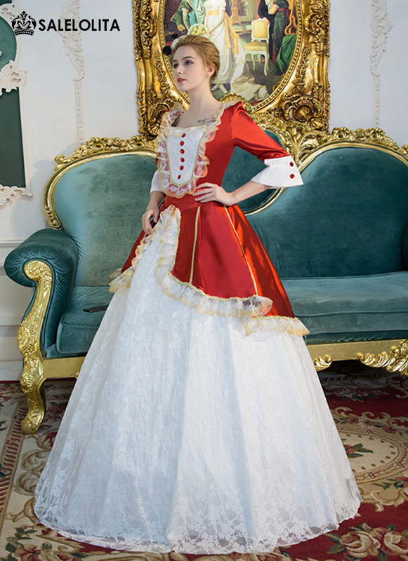 Red and Green Lace Marie Antoinette Ball Gowns Women Halloween Party Dress Victorian Prom Dress Vestidos de Festa
