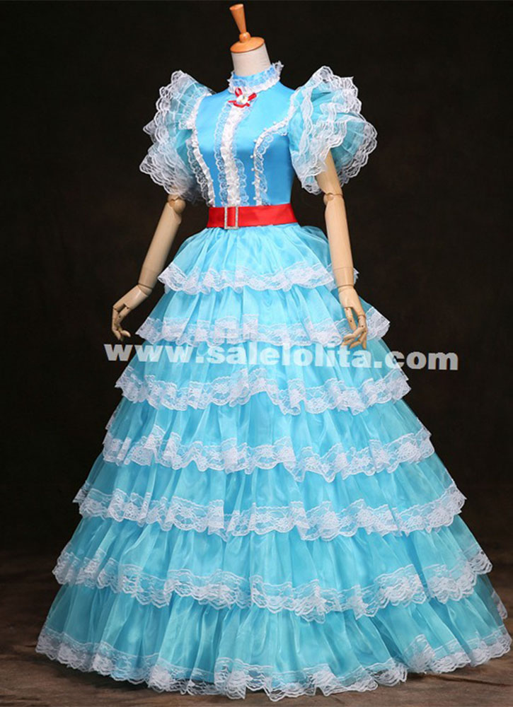 Blue/White Multi-layer Rococo Baroque Marie Antoinette Renaissance Princess  Dress Historical Victorian Period Dress
