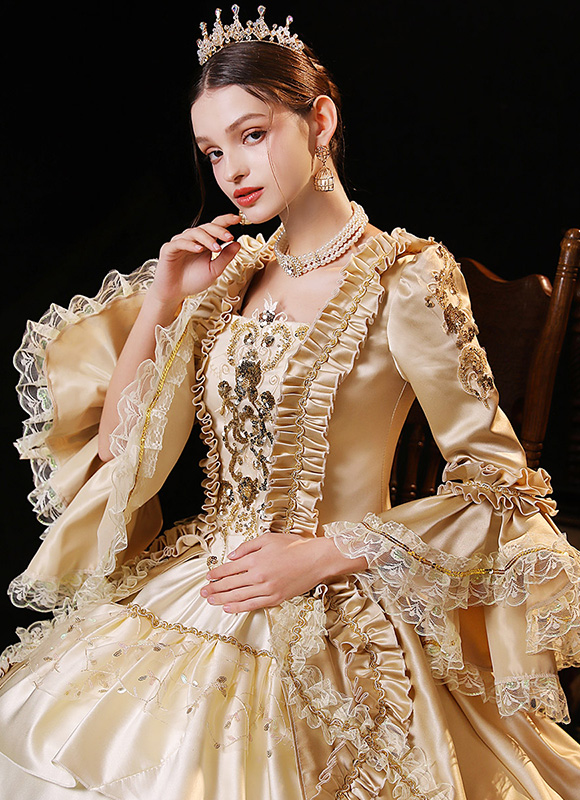 champagne traditional dress Strapless Long Champagne Formal Dress with Overlay Champagne / 4