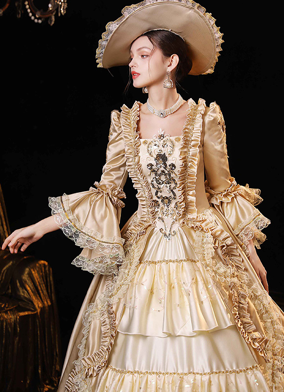 New Champagne Masquerade Party Ball Gown Women Renaissance Reenactment Theater Dress