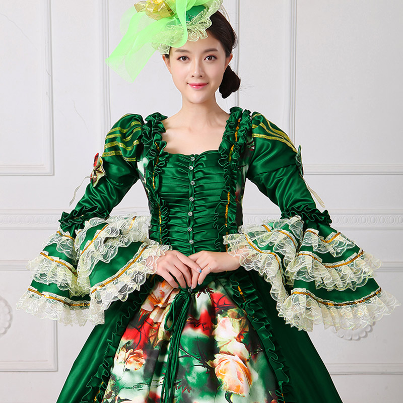 Fairy Princess Stage Party Gown Medieval Queen Green Dress Christmas  Historical Costume